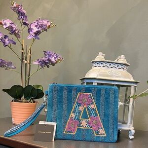 America & Beyond Velvet “A” Embellished Initial Wristlet  🩷